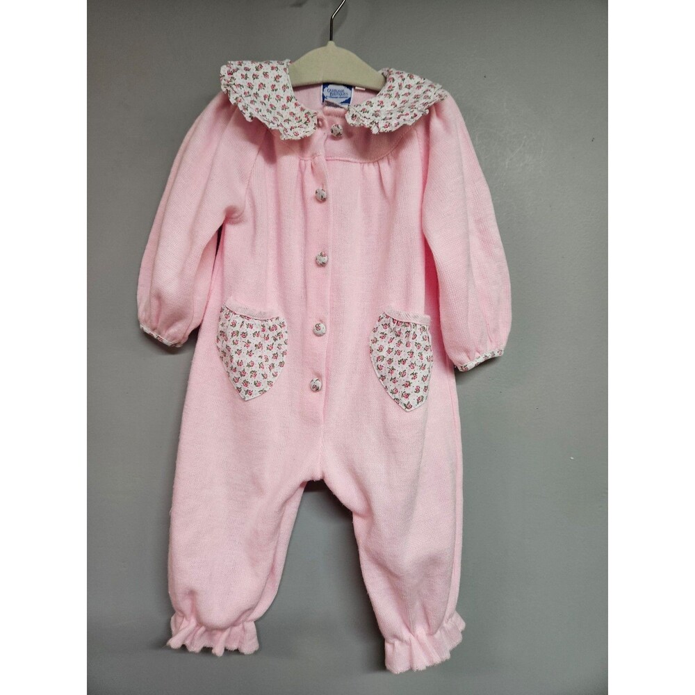 Vintage Carriage Boutique Pink knit romper floral accent